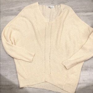 Woven Heart Cream V-Neck Knit Sweater